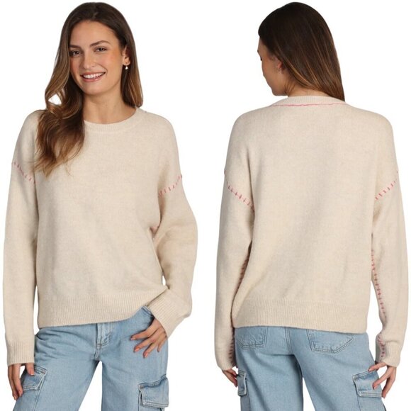 dylan Sweaters - Dylan Harper Sweater Pullover Women's Small Tan Pink Knit Alpaca Wool Crewneck